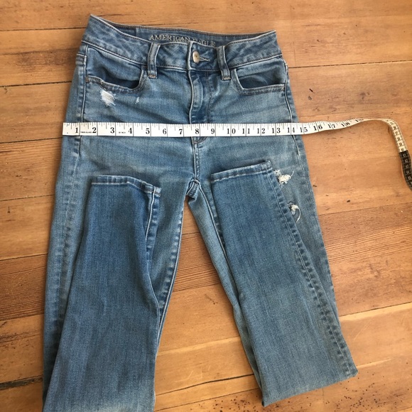 American Eagle Womens Jeans Sz 00 Hi-Rise Jegging Super Stretch X Distressed - Picture 5 of 10